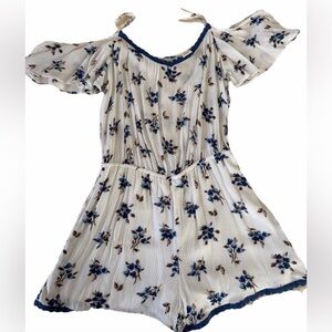 Mimi Chica Cream Romper with Blue Floral Print